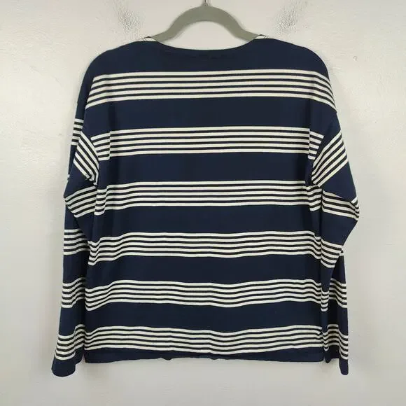 Kule The Boyfriend Top Womens Small Navy Stripe Cream Stripe Long Sleeve Preppy - Picture 5 of 9